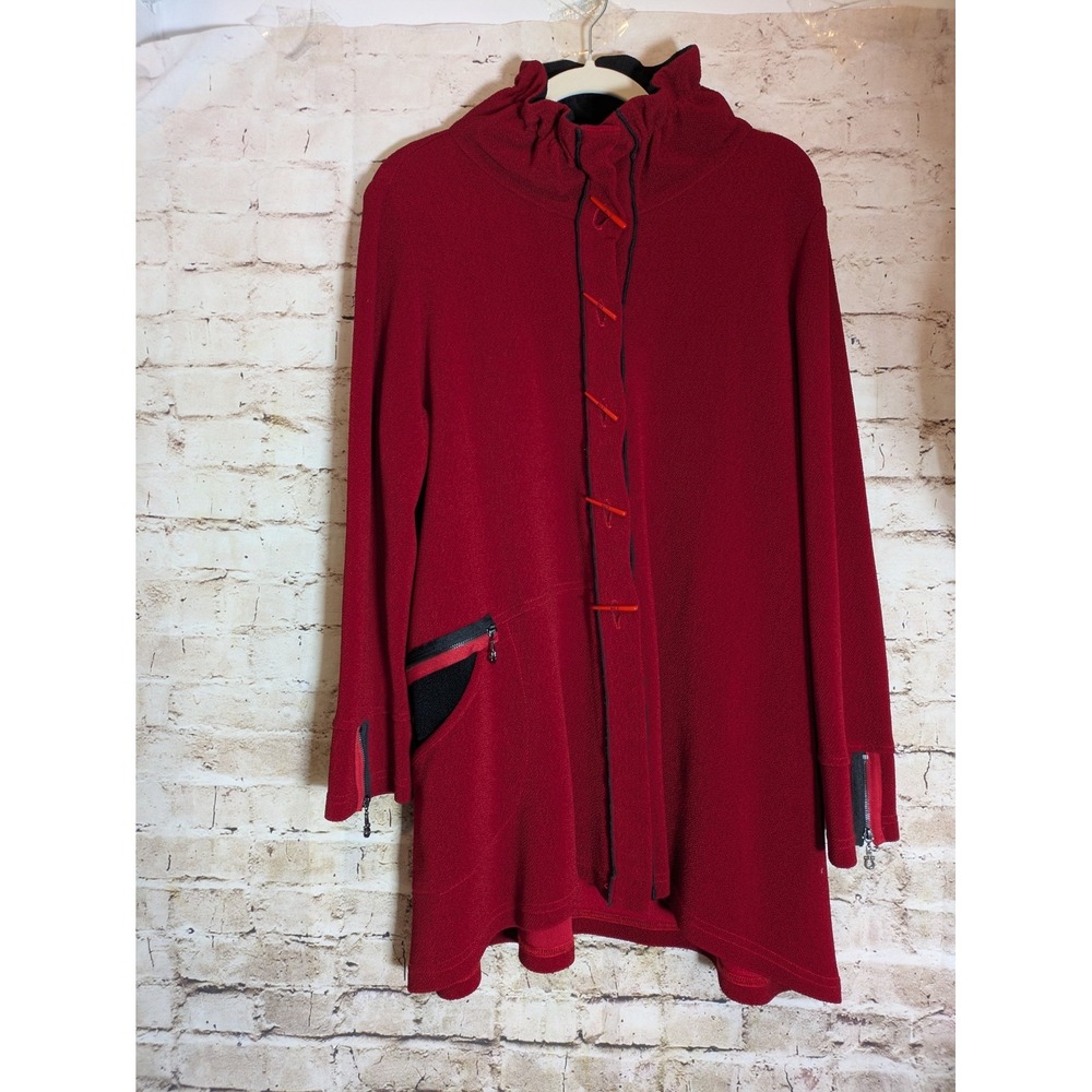 Vintage Moonlight Lagenlook Jacket Large Cherry Red Artsy Stand Up Collar USA